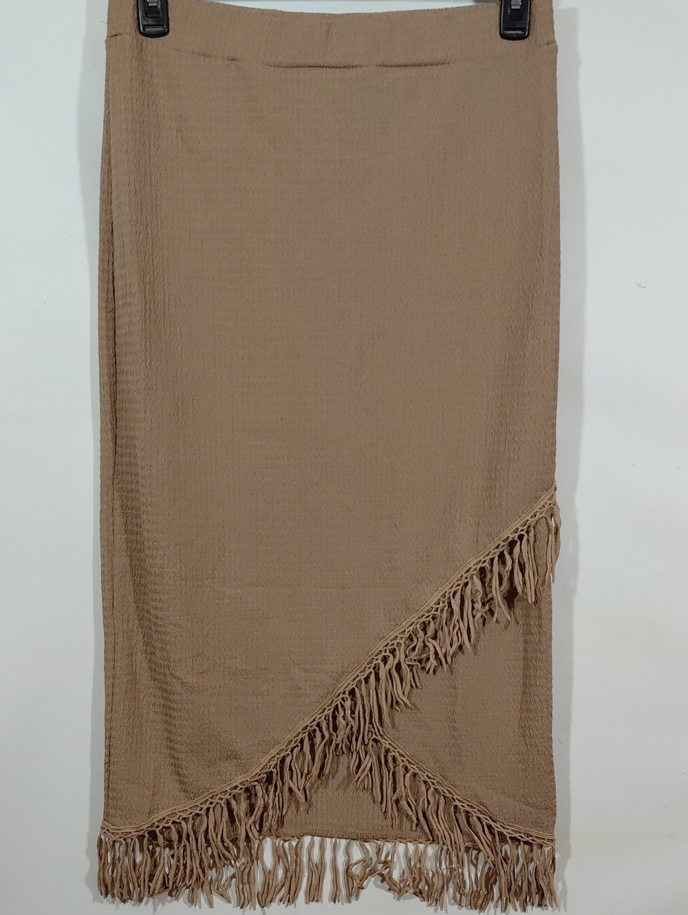 Fringe Hem Taupe Midi Skirt